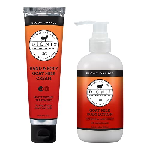 Dionis - Goat Milk Skincare Blood Orange Scented Hand & Body Cream and Lotion Set (3.3 oz and 8.5 oz) - Made in the USA - Cruelty-free and Paraben-free