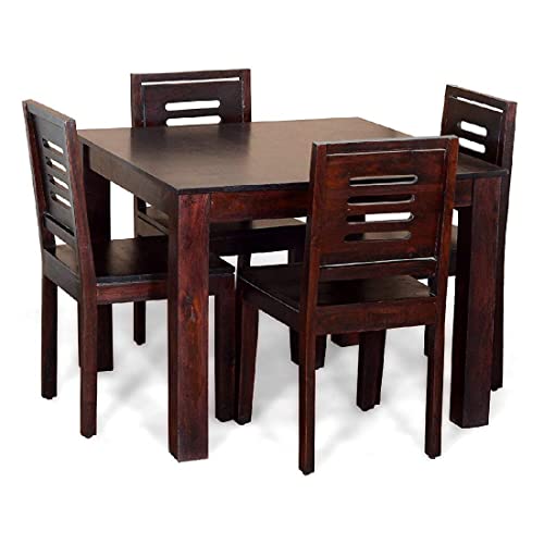 Image of Furnire Carp Sheesham Wood 4 Seater Dining Table with 4 Chairs for Living Room Home || Solid Wood Dining Room Sets Furniture for Dinner Rooms & Hotels (Walnut Finish)
