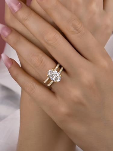 3.5CT 5A Grade Oval Cut Cubic Zirconia Double Band Engagement Ring for Women, 18K Yellow Gold Plated Sterling Silver Promise Ring3