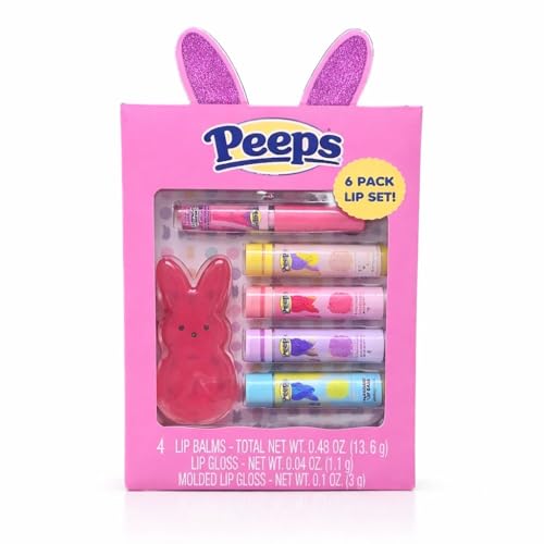 Peeps 6 Piece Lip Set 4 Lip Balms Lip Gloss and Molded Bunny Lip Gloss Easter Basket Gift Stuffer