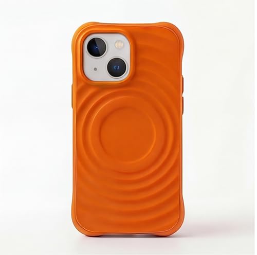 Image of amazon basics Shockproof Case for iPhone 15 Plus | Ripple Pattern | Camera Protection | Protective Cover with Enhanced Grip & Wireless Charging Support - Orange