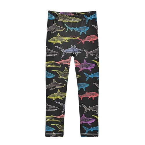 Shark Girls' Leggings Toddler Doodles Colors Kids Yoga Pants Dance Active Tights 4T