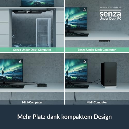 Nahaufnahme des ARCTIC Senza 5700G Gehäuses aus mattem Aluminium mit Ryzen 7 5700G Sticker