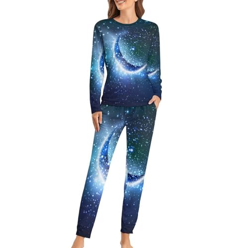 Pyjama femme avec t-shirt manches longues pantalon de nuit sleepwear Paillettes De Lune confortable