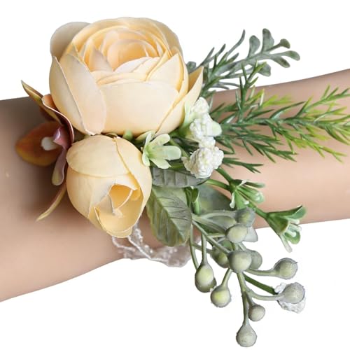 Pulsera de flores y botón de solapa artificial para bodas y aniversarios 7
