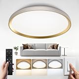 WARMELLE LED Deckenleuchte,70W 9700LM Deckenlampe Dimmbar & Timer mit Fernbedienung,3000K/4000K/6500K per Wandschalter Steuerbar,CRI80+ Flimmerfrei,Ø48cm in Gold,Lampe für Wohnzimmer,Büro