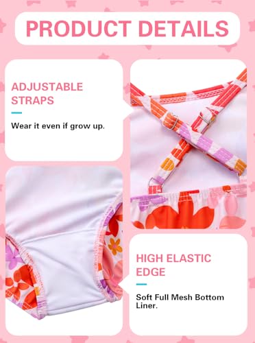 Image of XiaoMoSha Girls Swimsuits Ruffled Round Neck One Piece Bathing Suits Quick Dry UPF 50+ Summer Hawaii Swimwear for Kids 3-10T