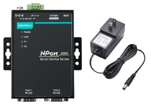 Moxa NPort 5210A with Adapter - 2-Port RS-232 Device Server, 0 to 60°C Operating Temperature