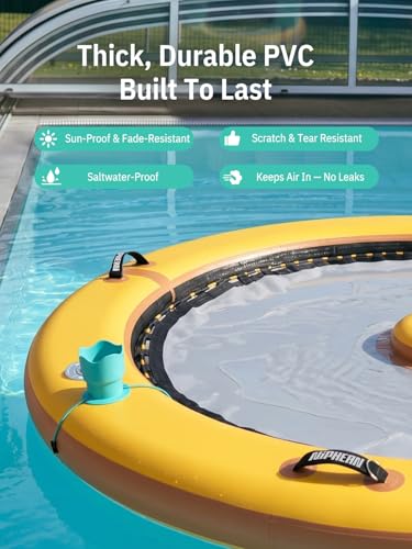 Image of Niphean Inflatable Water Hammock for Adults, 8FT with Center Stability Pad | Round Floating Ring with 2 Cup Holders, Pool Floats Adult, Heavy Duty Float Ring for for Lake, River & Pool