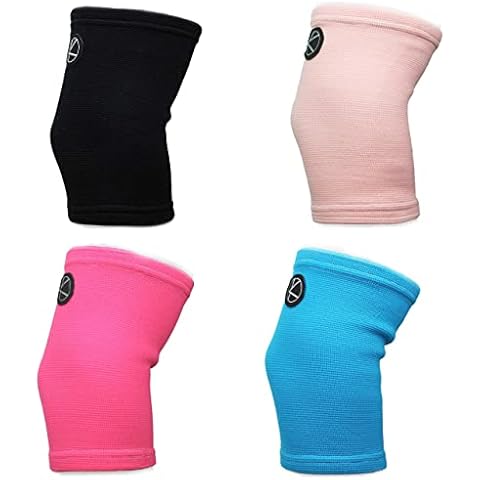 One Size Kids Knee Support Bundle of 4 Different Color Sleeves: Black, Blue, Neon Pink, Light Pink Cover