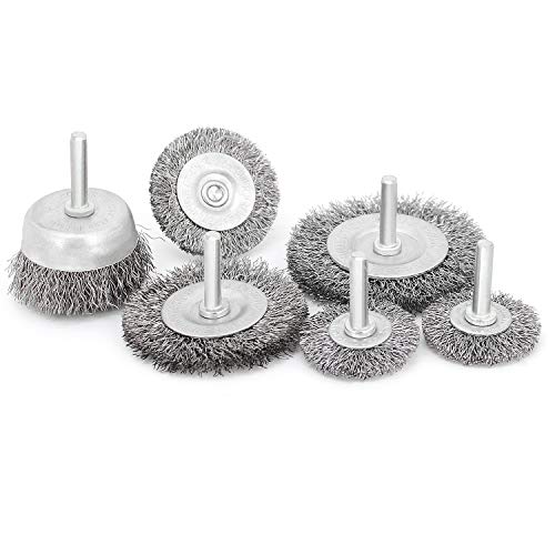 Product Deal 6 Pcs Wire Wheel Cup Brush Set,1/4In Round Shank Wire Brush for Drill Attachment, for Cleaning Rust, Stripping and Abrasive