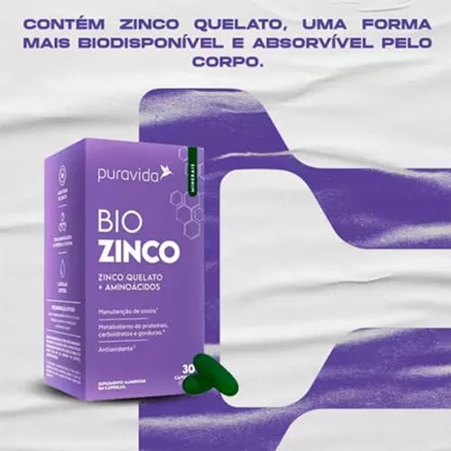 Kit 2x BIO ZINCO - Zinco Quelato + Aminoácidos (30 Cápsulas) - PuraVida + Coqueteleira The One Eco 6