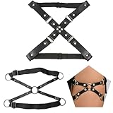 Acxico 2PC Women's Garter Belt Set, Vintage Bohemian Faux Leather Legwear with Adjustable Straps & Metal Rings, Black Summer Accessory for Casual Attire, Versatile Fashion Piece with Metallic Accents