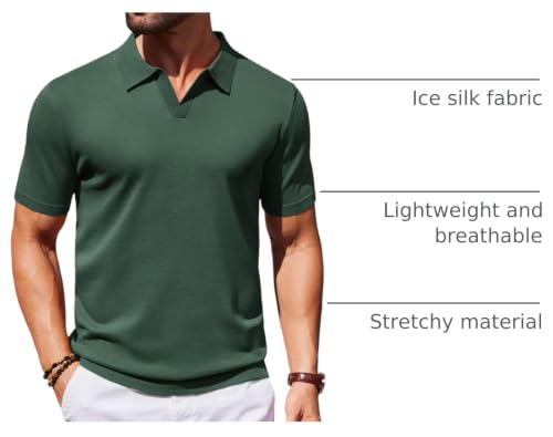 Image of COOFANDY Men's V Neck Short Sleeve Stretch Knit Polo Shirt