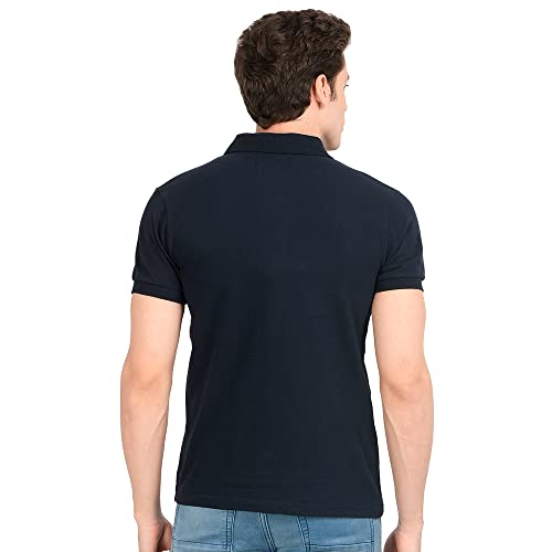 Image of AWG ALL WEATHER GEAR Men's Cotton Regular Fit Solid Polo Neck T-Shirt Navy Blue Melange