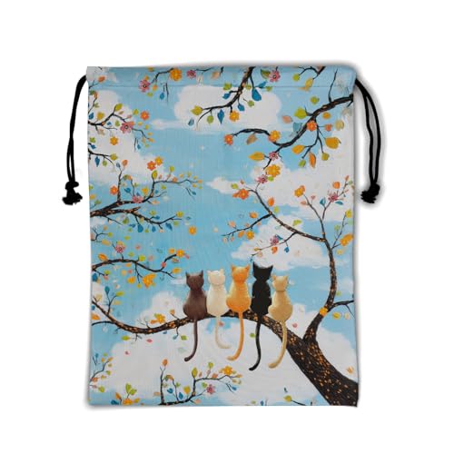 Image of Colorful Floral Cats Grip Bag for Gymnasts Blue Men Women Small Gymnastics Drawstring Bag