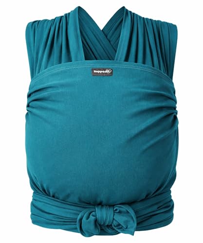 Hoppediz Fular portabebés elástico para recién nacidos desde el nacimiento (2 – 9 kg) – de algodón orgánico – azul petróleo 5,40 m