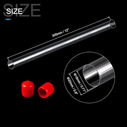 Image of PATIKIL Clear Rigid Tube Round Plastic Tubing with Red Rubber Caps Polycarbonate Water Pipe, 305mm / 12 Inch Length, 18mmx20mm /0.71 inchx0.8 inch, 1 Set