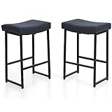 Best Villa Taburete de Bar Taburete de Cocina Taburete de Mostrador Juego de 2, Estilo Moderno Bistro Taburete Altura 61 cm, Taburete de Desayuno para Isla de Cocina, Negro