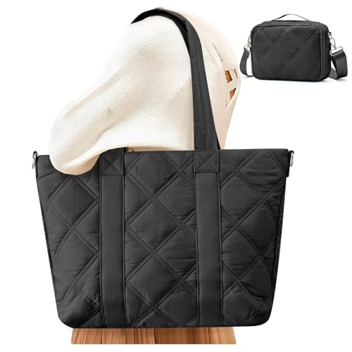 SYCNB Laptop Tote for Women, Travel Shoulder Bag with Laptop Compartment, Quilted Purse with Toiletry Bag