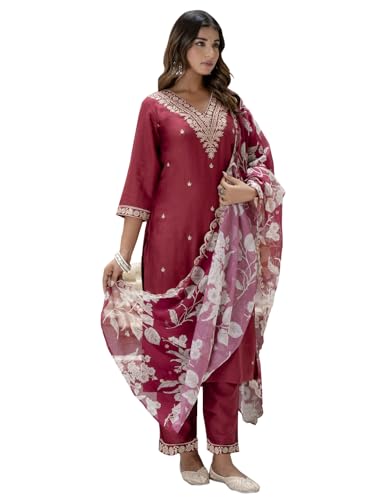 Image of VredeVogel Kurta Set with Dupatta | Embroidered Viscose Rayon Kurta Pant Set for Women | Women's Ethnic Casual Kurti Set