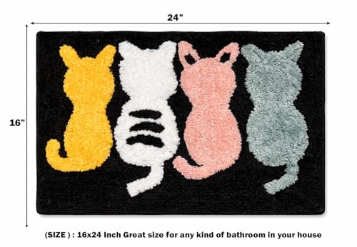 Image of VAS COLLECTIONS Luxurious 2000 GSM Microfiber Bath Mat | Super Soft, Thick & Fluffy | Anti-Skid, Super Absorbent, Bathroom /Bedroom /Kitchen /Door Mat (40x60 cm, Pack of 1) (Cat Print)