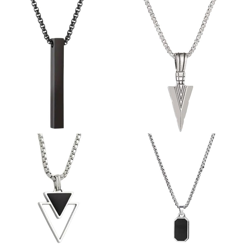 HK Elegance Stainless Steel Pendant Combo Set for Men & Boys | Stylish Lockets with Chain | Everyday Wear Jewellery | Gift for Boyfriend, Husband, Brother & Friend - Pack of 4-image-17