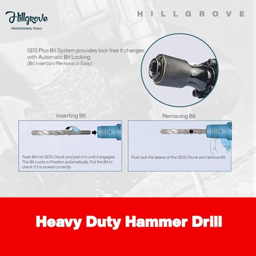 Image of Hillgrove HGCM1063M4 18MM Demolition Chisel+Hammer Concrete Breaker Drill Machine with 2 Bits for Breaking Concrete Wall /Hammer Drill (18 mm Chuck Size, 2200 W)
