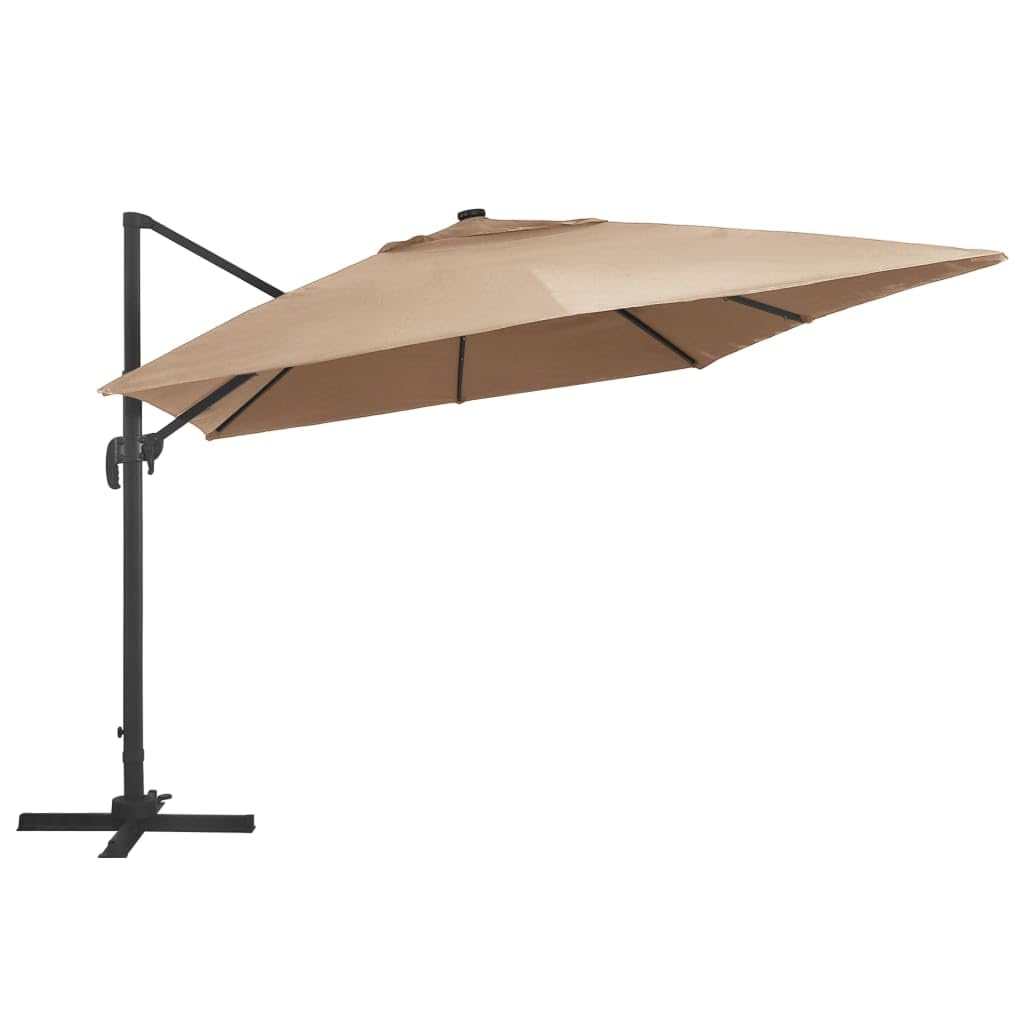 Homgoday Sombrilla voladiza jardín Luces LED Poste Aluminio Taupe 4x3 m Sombrilla de Jardín,Protección UV Sombrilla Jardín Grande Orientable Jardín Parasol Balcón