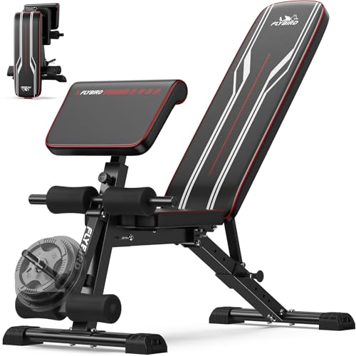 FLYBIRD 3 in 1 Adjustable Weight Bench with Leg Extension & Preacher Curl Pad for Full Body Workout, 800LBS Foldable Exercise Bench at Home Gym, Portable Lifting Incline Decline Flat Strength Training