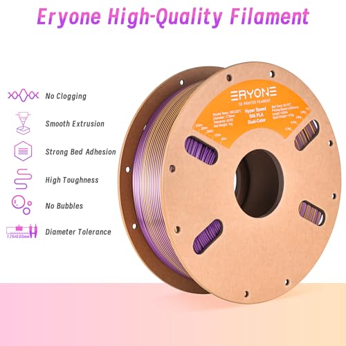 Image of ERYONE Silk Filament PLA+ 1.75mm Shiny 3D Printer Filament, Multicolor PLA 2 in 1, 1kg (2.2LBS) /Spool, HS Silk Dual Color Gold & Purple
