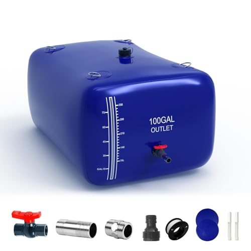 100 Gallon Water Bladder 1000D PVC Foldable Portable Water Tank Blue Large Capacity Water Bag Container for Camping Garden Agricultural Irrigation Drought Resistance Emergency Supply