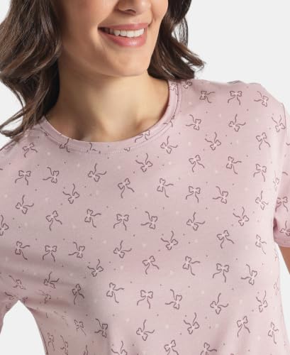 Image of Jockey RX25 Women Micro Modal Cotton Ruffled Hem Styled Half Sleeve Printed Sleep Dress (Colors & Prints May Vary)