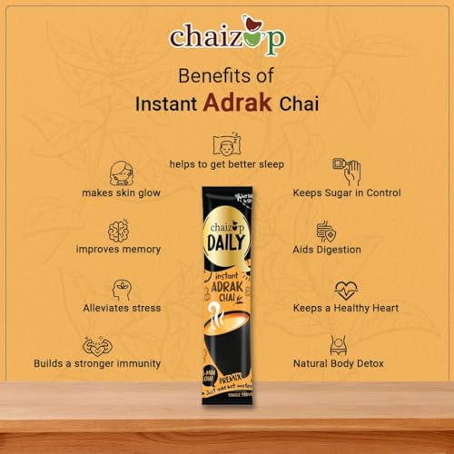 Image of Chaizup Daily 1 Min Instant Adrak Chai Premix - 30 Sachets | Adrak Flavours | 30 Servings | 420g
