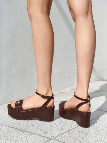 Womens Platform Sandals Chunky Wedges Heels Open Toe Ankle Strap Summer Dress Shoes with Metal Buckle3