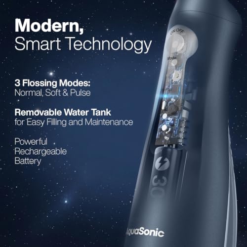 Image of AquaSonic Water Flosser - Cordless Rechargeable Water Flossers for Teeth Cleaning - Waterproof Aqua Flosser, Portable Oral Irrigator for Dental Cleaning with 5 Jet Tips - Braces Home Travel