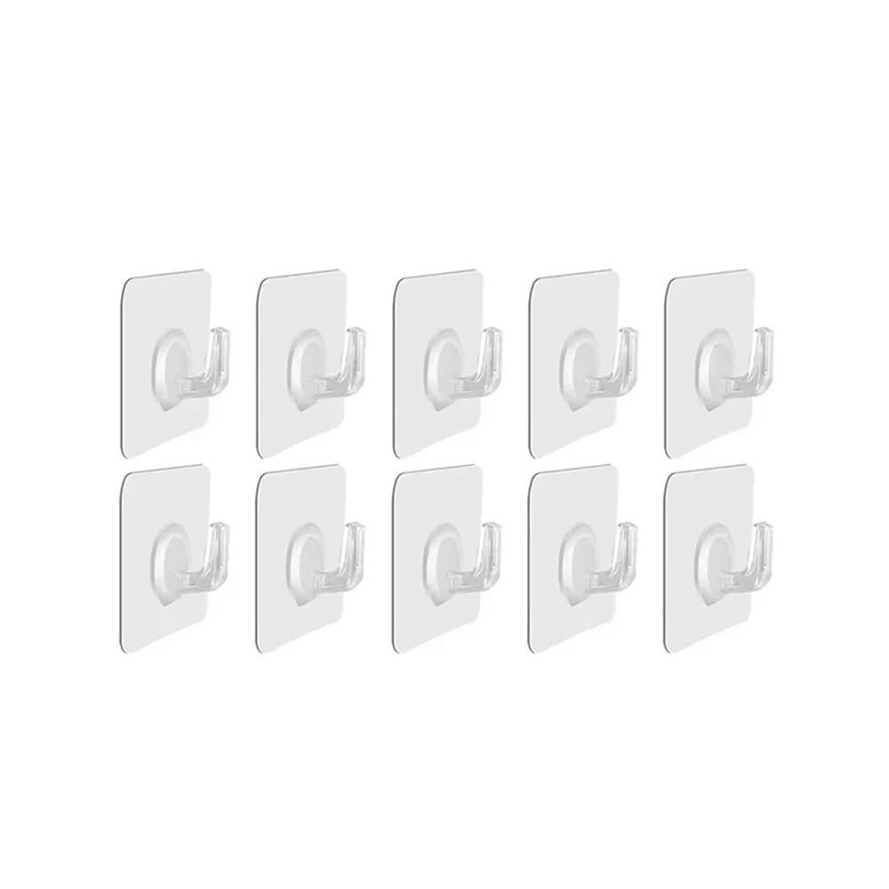 Gentryroo A-10Pcs Clear Square Adhesive Ring Hook Punch Free Traceless Plastic Hook