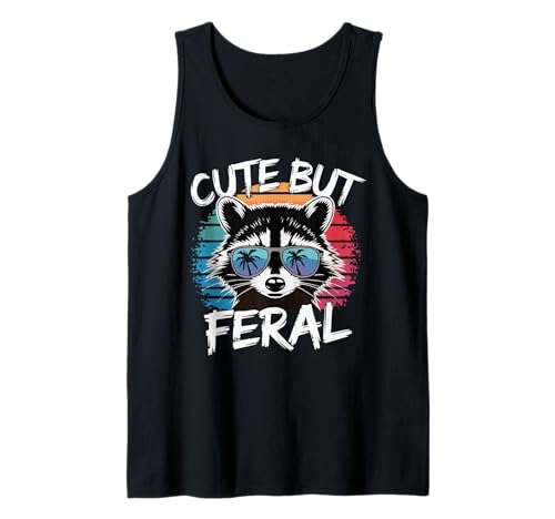 Lindo pero salvaje mapache meme gafas de sol vintage amante del mapache Camiseta sin Mangas