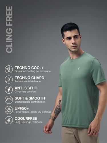 Image of TECHNOSPORT Men's Slim Fit Polyester Activewear Sports T-Shirt with Moisture-Wicking Comfort for Workout, Running & Gym