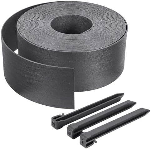 VOUNOT® Flexible Rasenkante aus PE, Beeteinfassung mit 12 Befestigungsheringen, Länge 20m Höhe 13cm, Dicke 3mm Grau