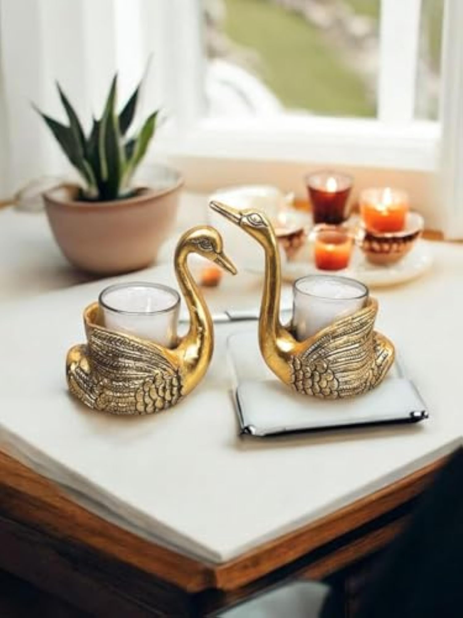 Aluminium Pair of Swans Candle Holder for Tabletop, Gift Idea