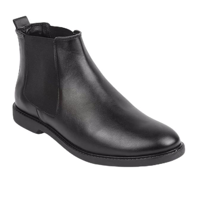 FORTLIVA Men's Chelsea Boots | Premium Synthetic Leather Slip-On Boots for Men | Formal & Casual Black Chelsea Ankle Boots | Elastic Side Panel | Comfortable Lightweight Dress Boots for Office, Party & Everyday Wear-image-30