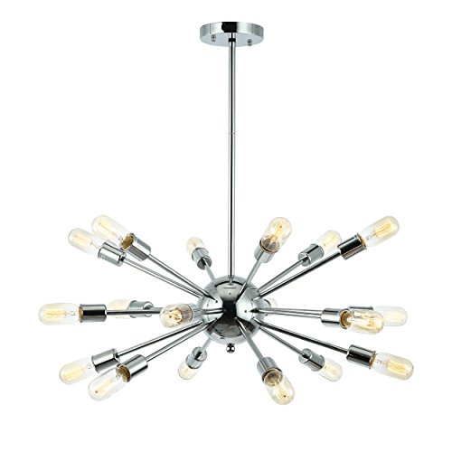 Light Society Sputnik 18-Light Chandelier Pendant, Chrome, Mid Century Modern Industrial Starburst-Style Lighting Fixture (LS-C115-CRM)