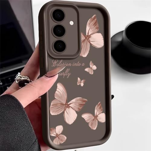 Coque Samsung S25 TPU souple anti-choc motif papillon doré café