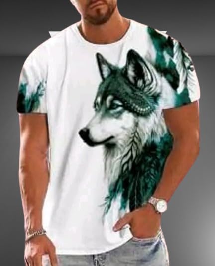 Image of Men Cotton Wolf Printed T Shirt | Round Neck Half Sleeve Casual T-Shirt for Men | Regular Fit Graphic T Shirt