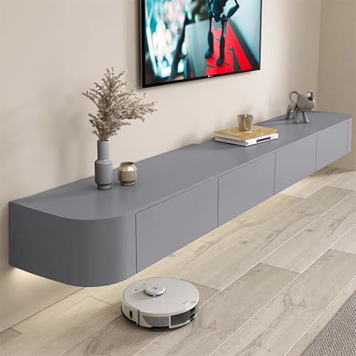 Meuble TV flottant noir 120 cm avec portes de rangement pour salon