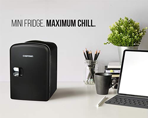 Chefman Mini Portable Black Personal Fridge Cools Or Heats And Provides Compact Storage For Skincare, Snacks, Or 6 12Oz Cans W/A Lightweight 4-Liter Capacity To Take On The Go #TOP5