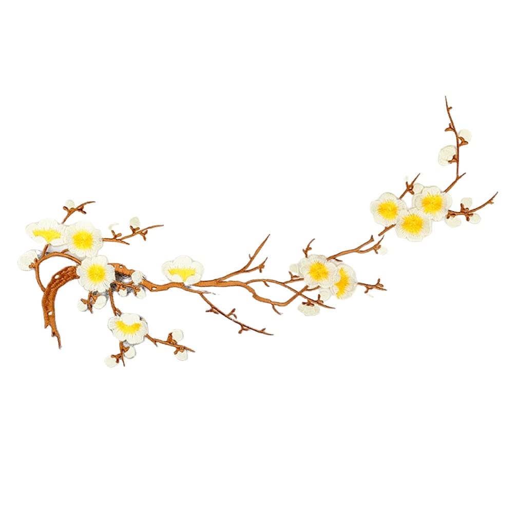 Locomo Large Flower Blossom Iron On Patch Cherry Plum Blossom Sew On Patch Embroidered DIY Applique Motif Women Clothing Jacket Backpack Decoration