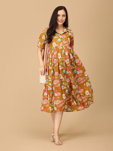 Image of The Mom Store Maternity and Nursing Dress | Pre and Post Pregnancy Dress | Zipper /Button Opening | Causal Wear | Trendy Stylish Causal Dresses for New Moms