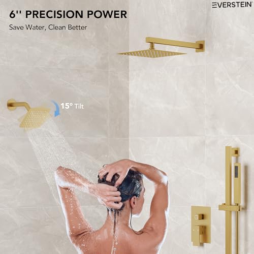 Image of 10 inch High-Pressure Rainfall Shower Faucet with Handheld Spray, Wall Mount Dual Shower Head System with Slide Bar (Brushed Gold)